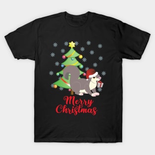 Merry Christmas Squirrel with Tree and Gift Design T-Shirt